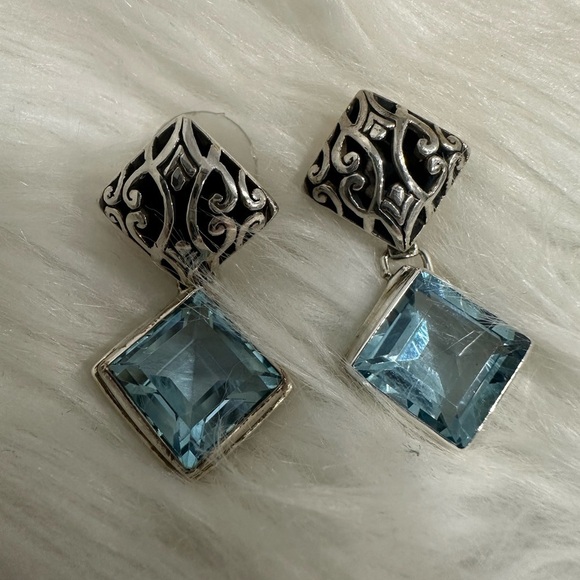 Jewelry - Filigree Sterling silver blue topaz studded dangle earrings NEW